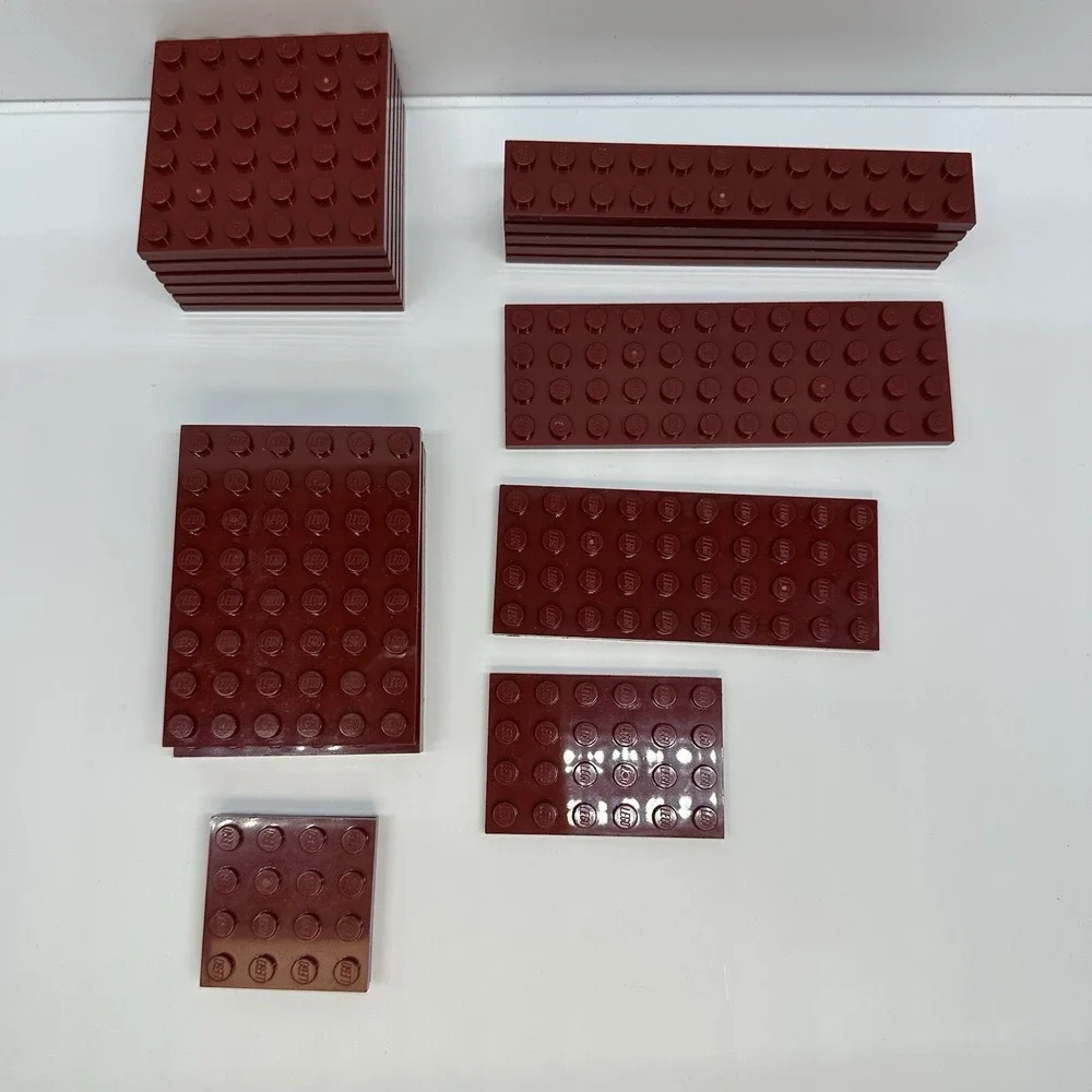 Lego Parts - Dark Red Plates - 2x12, 4x4, 4x6, 4x10, 4x12, 6x6 & 6x8 Lot Of 19